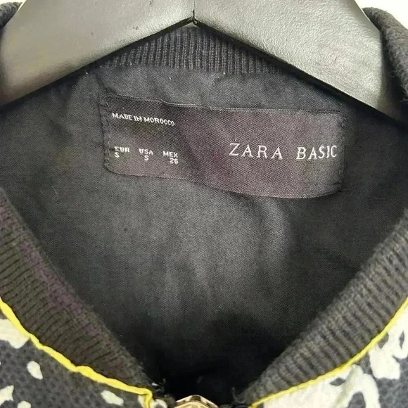 Zara Floral Black & White Bomber Jacket Women's Full Zip Pockets Size Small - Picture 5 of 6